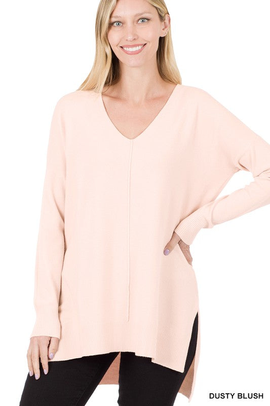 V-Neck High Low Sweater