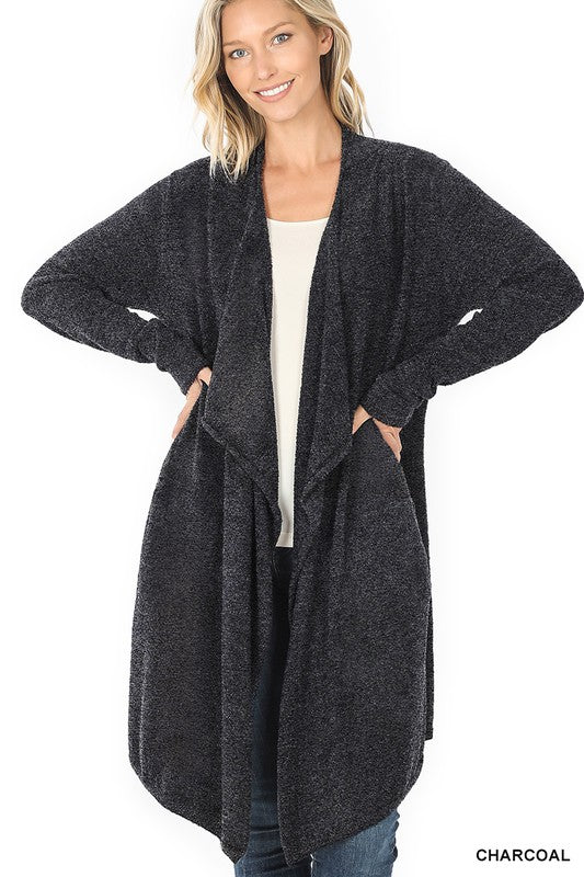 Draped Open Front Cardigan