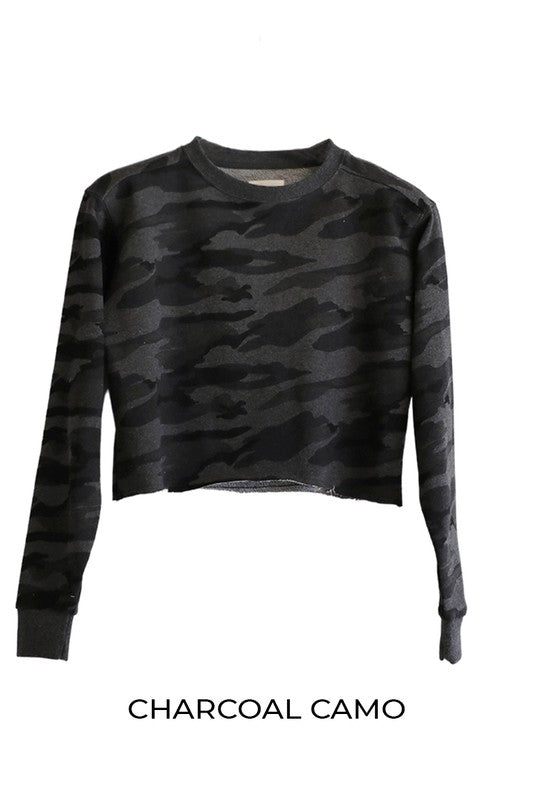French Terry Cropped Camo Sweatshirt