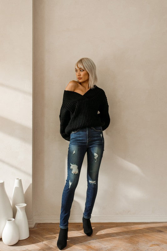 Tova High Rise Skinny Jean with Front Distressing