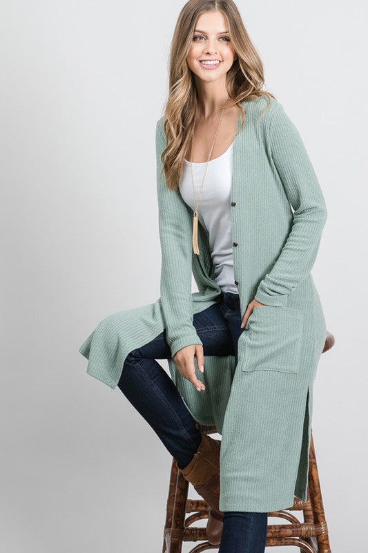 Ribbed Button Front Cardigan