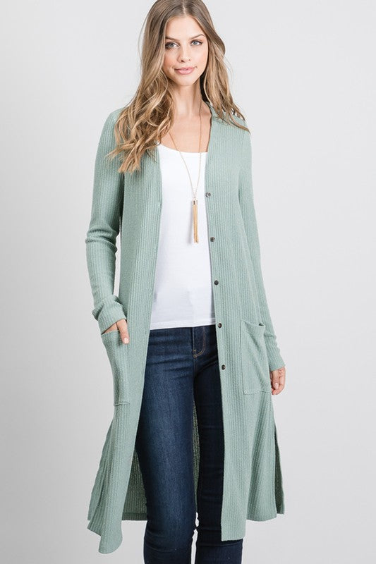 Ribbed Button Front Cardigan