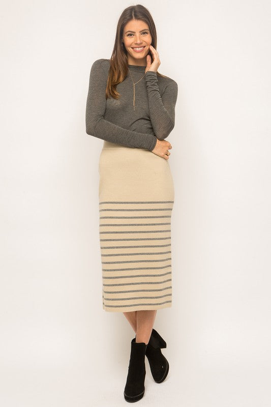 Stripe Bottom Midi Skirt
