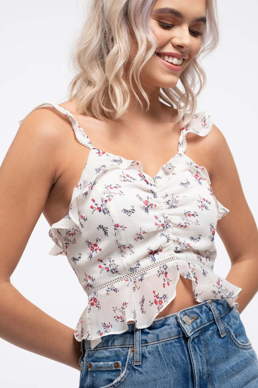 Floral Ruched Front Peplum Top