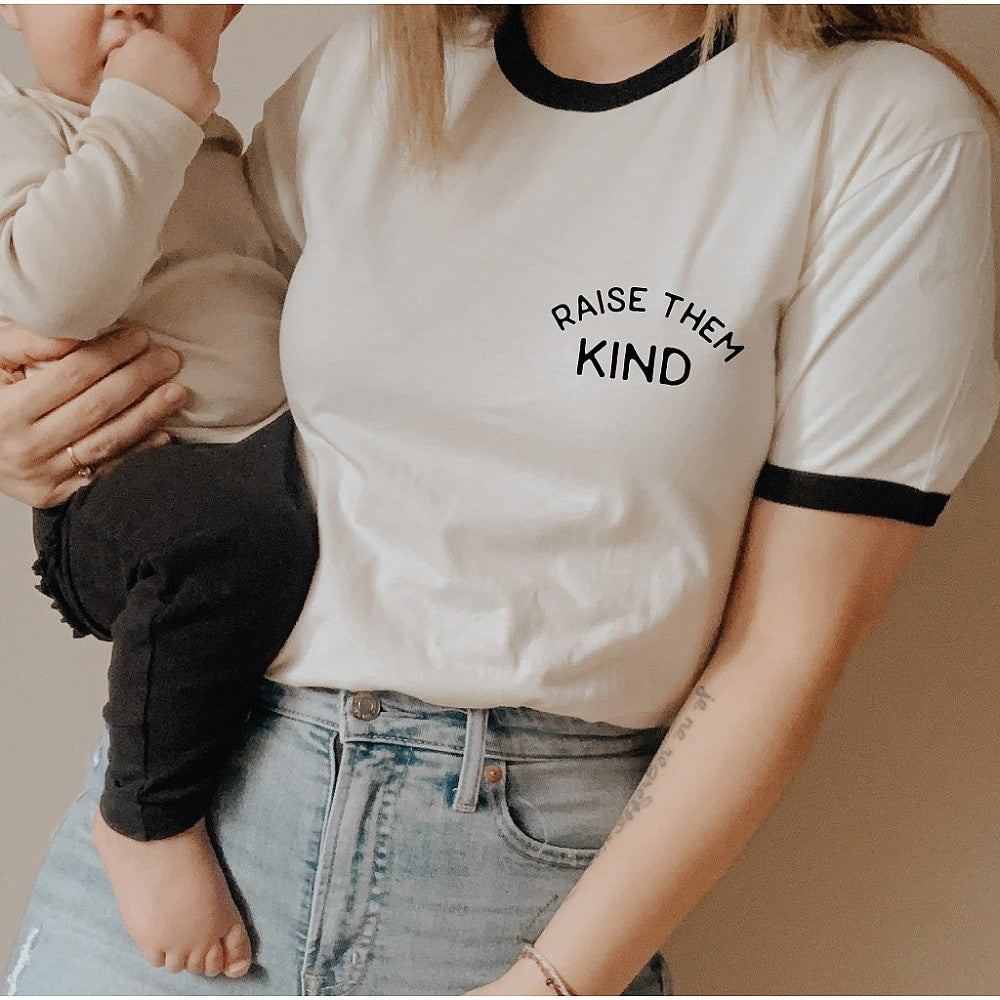 Raise Them Kind Ringer Graphic Tee