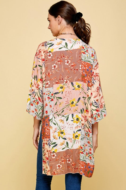 Floral Print Patchwork Kimono