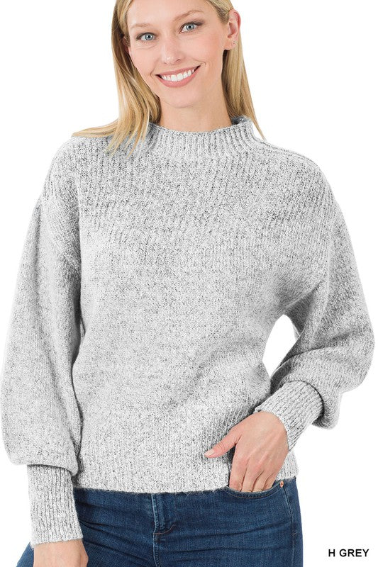 Balloon Sleeve Mock Neck Sweater