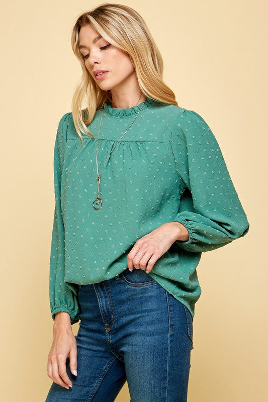 Ruffle Neck Swiss Dot Top