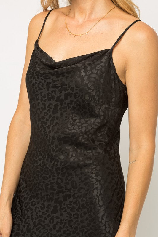 Draped Neck Leopard Slip Dress