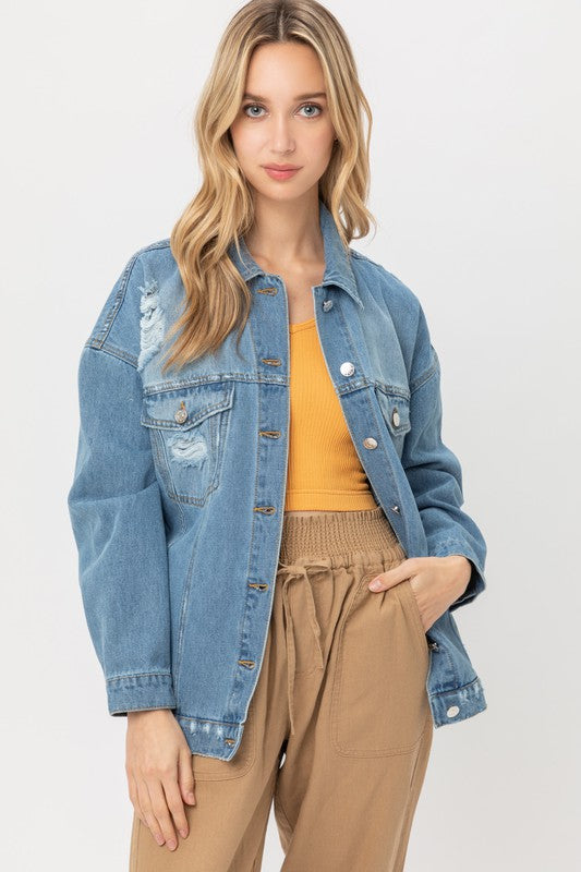 Oversized Distressed Denim Jacket