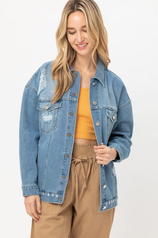 Oversized Distressed Denim Jacket