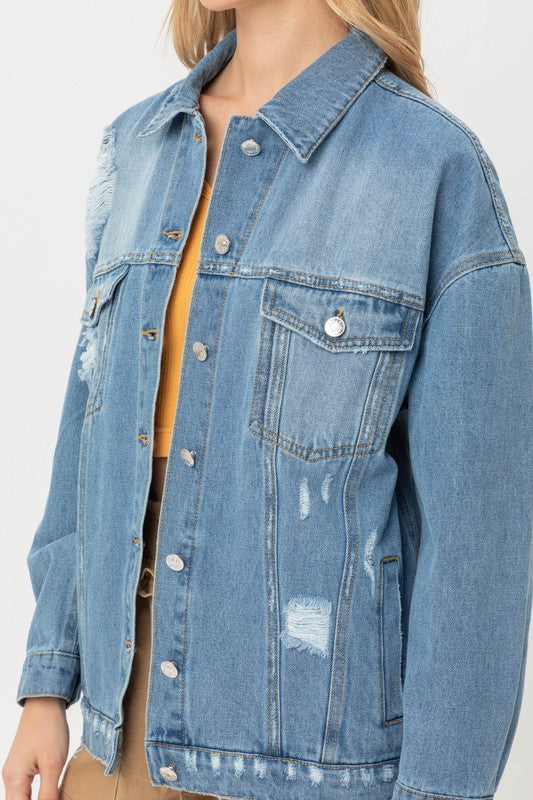 Oversized Distressed Denim Jacket