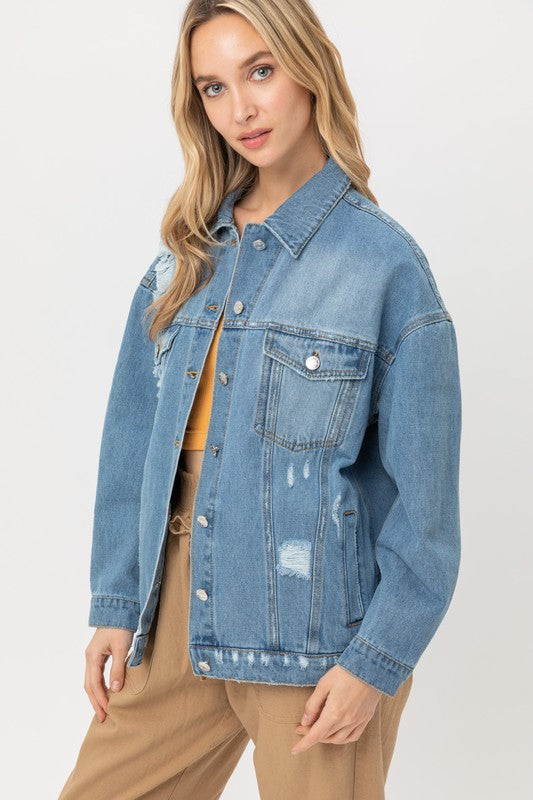 Oversized Distressed Denim Jacket