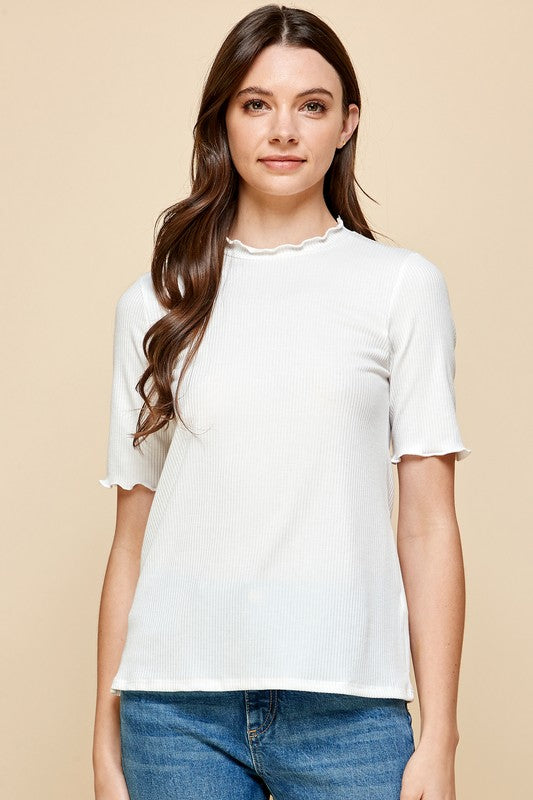 Solid Top with Ruffled Neck