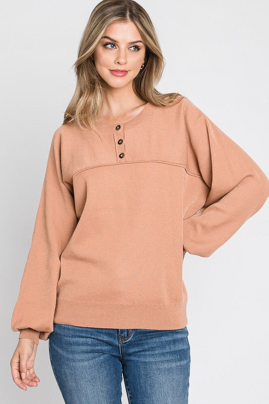 Exposed Seams Henley Sweater
