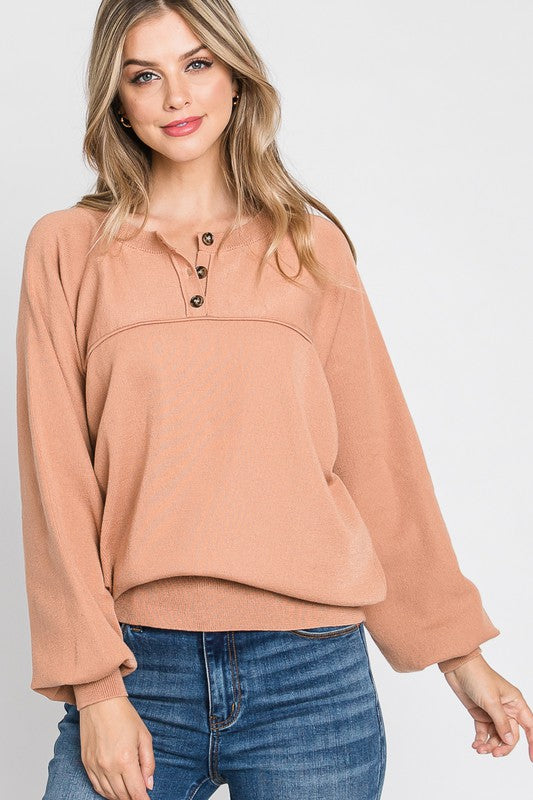 Exposed Seams Henley Sweater