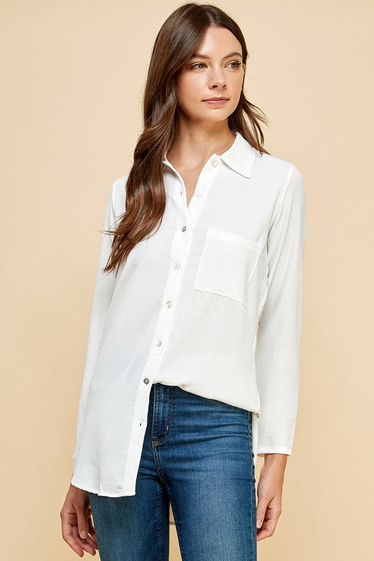 Button Front Shirt with Front Pocket