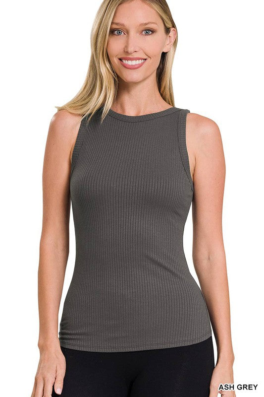 Soft Ribbed High Neck Tank Top