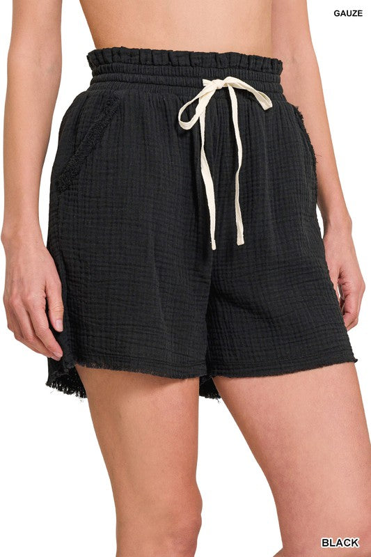 Gauze Elastic Waist Short with Drawstring