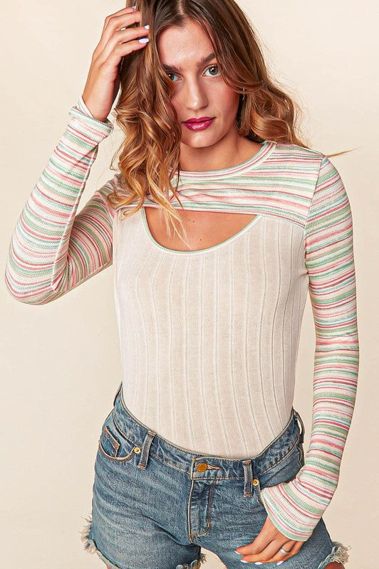 Long Sleeve Ribbed Cutout Tee