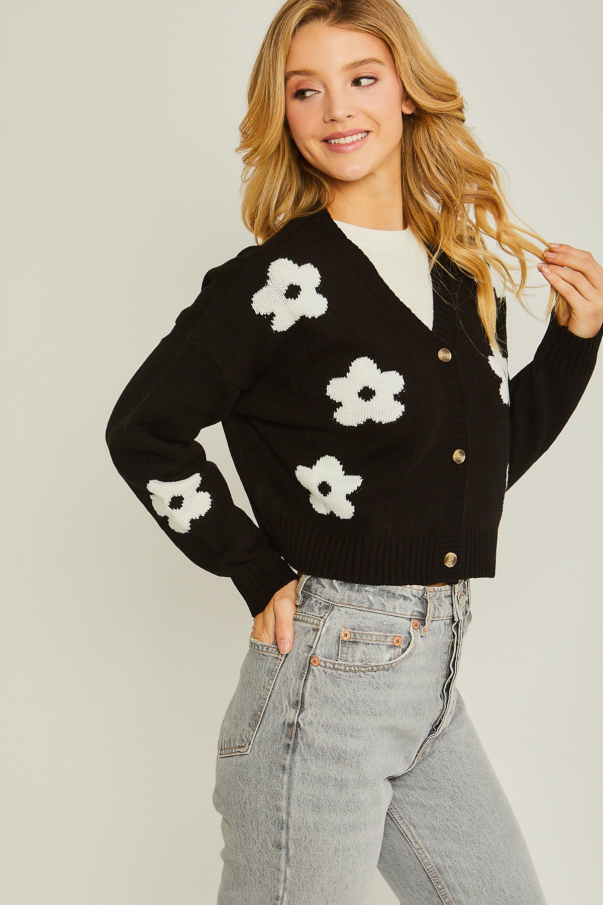 Retro Floral Sweater Cardigan