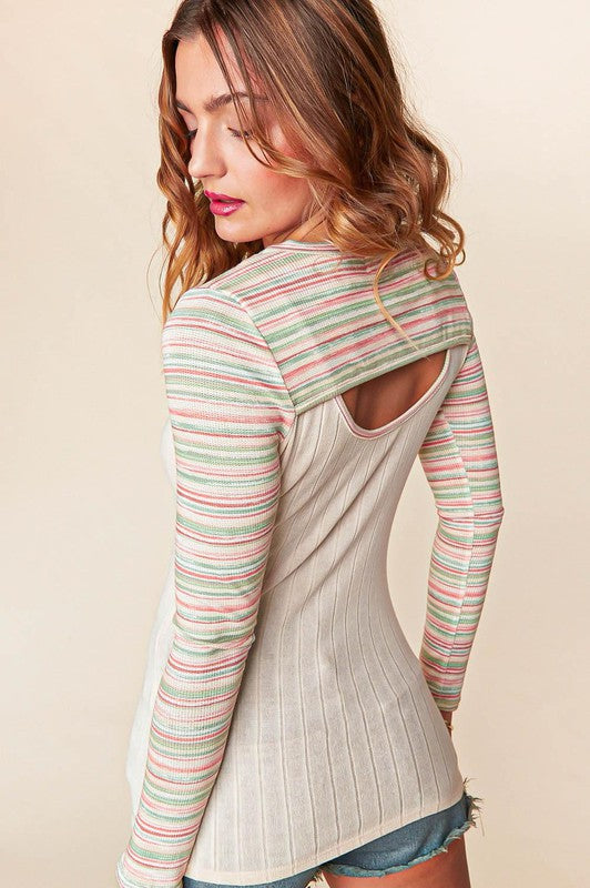 Long Sleeve Ribbed Cutout Tee