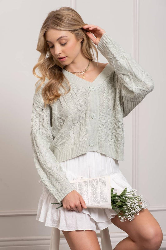 Knit V-Neck Button Front Cardigan