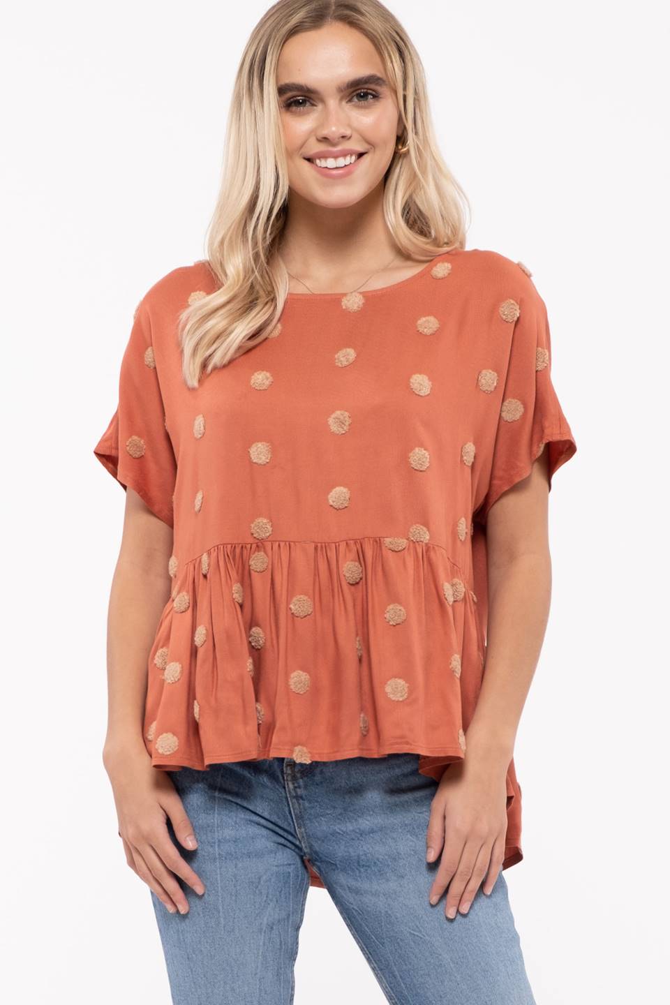 Swiss Dot Peplum Top