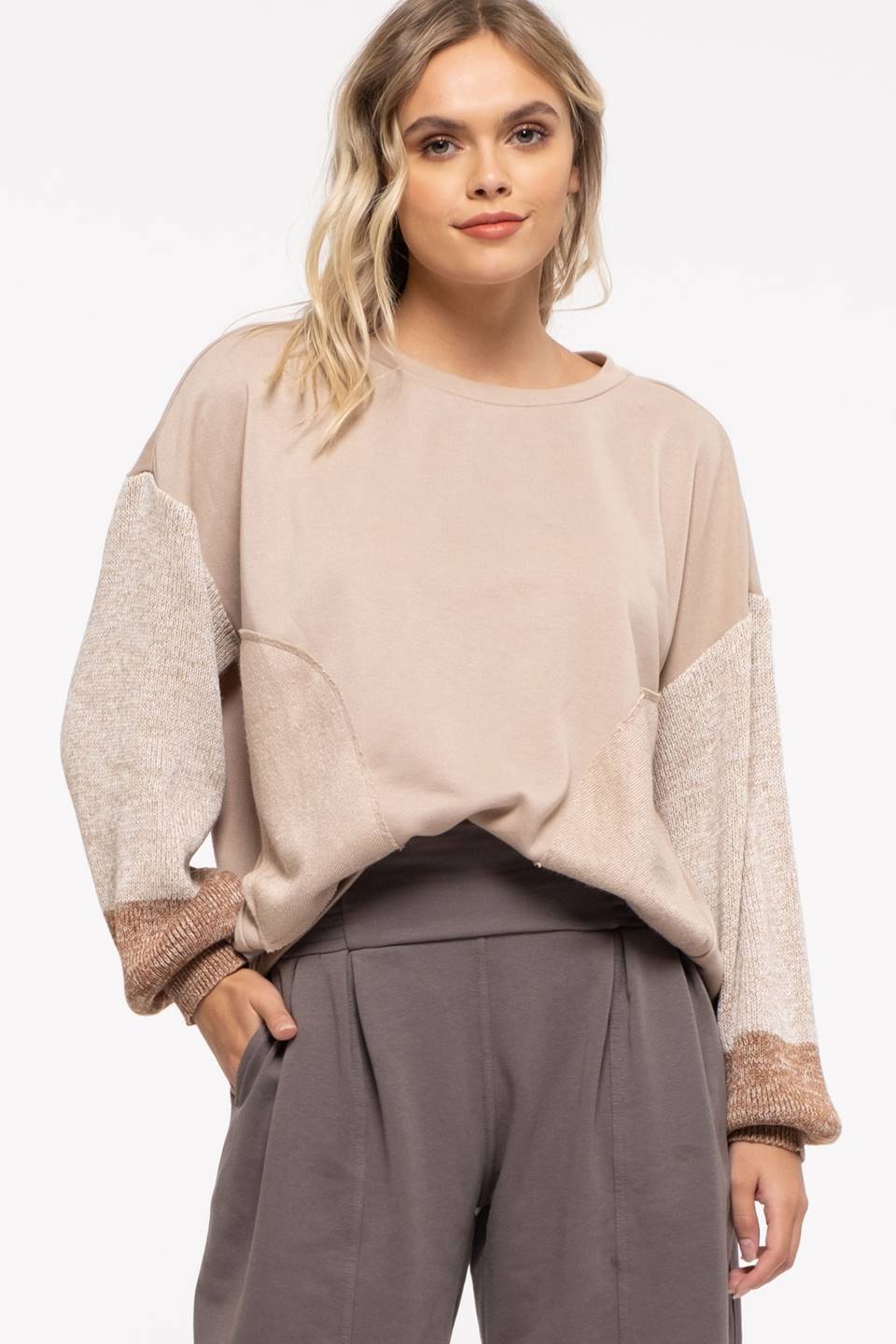 Pullover Sweater with Colorblock Sleeves