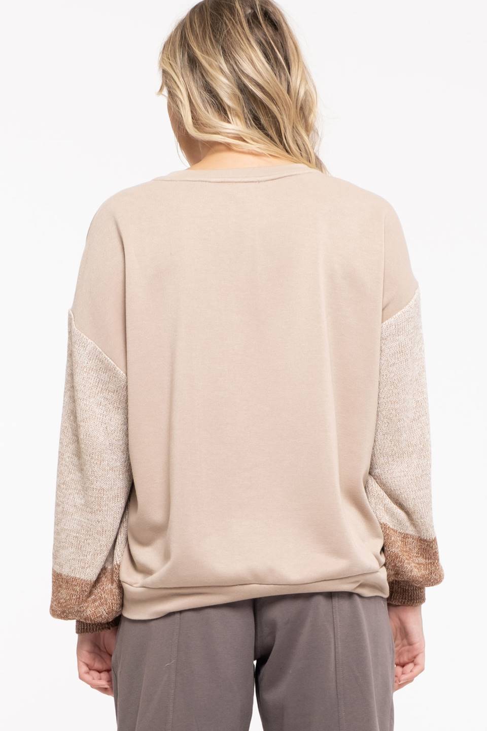 Pullover Sweater with Colorblock Sleeves