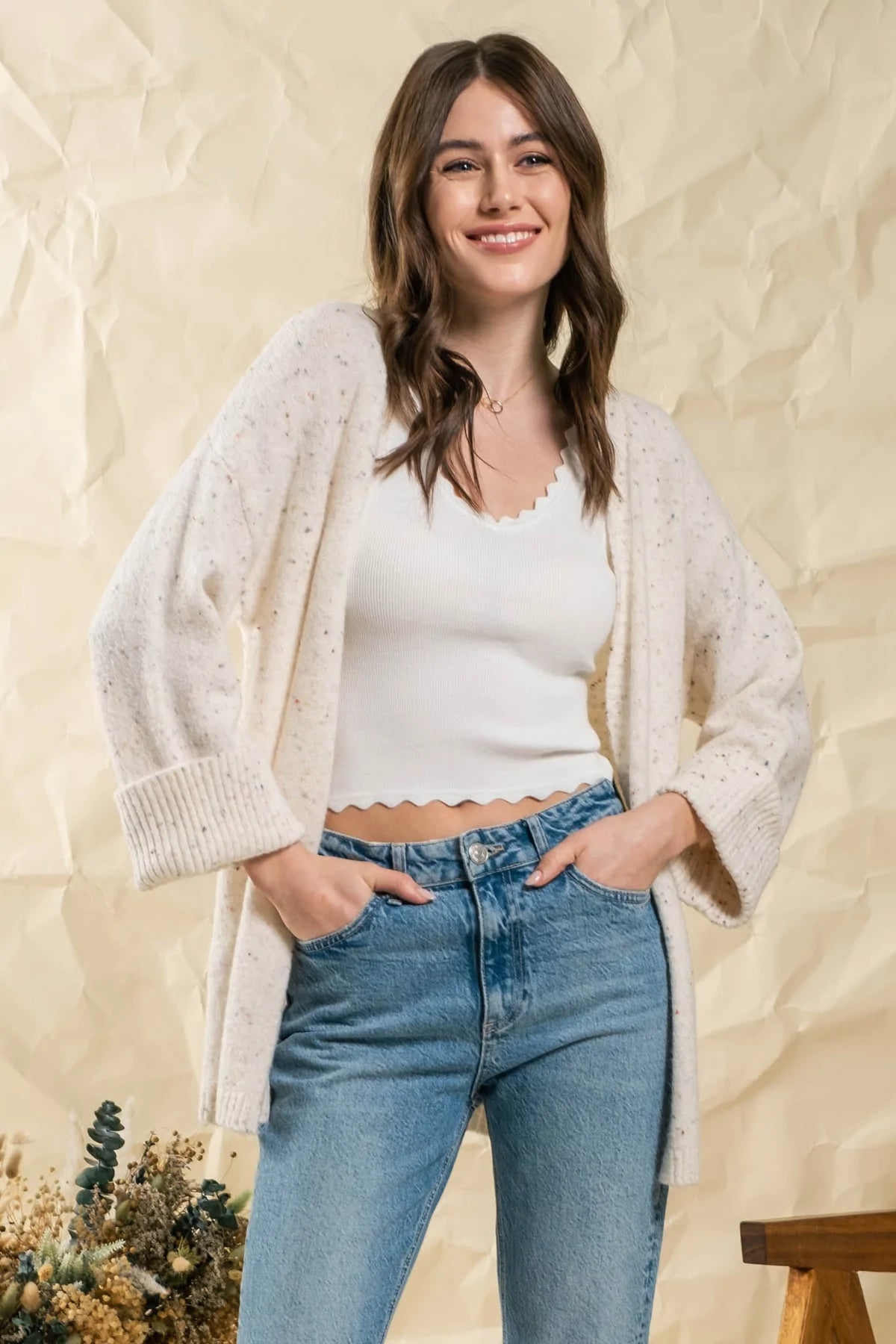 Speckled Rolled Sleeve Cardigan