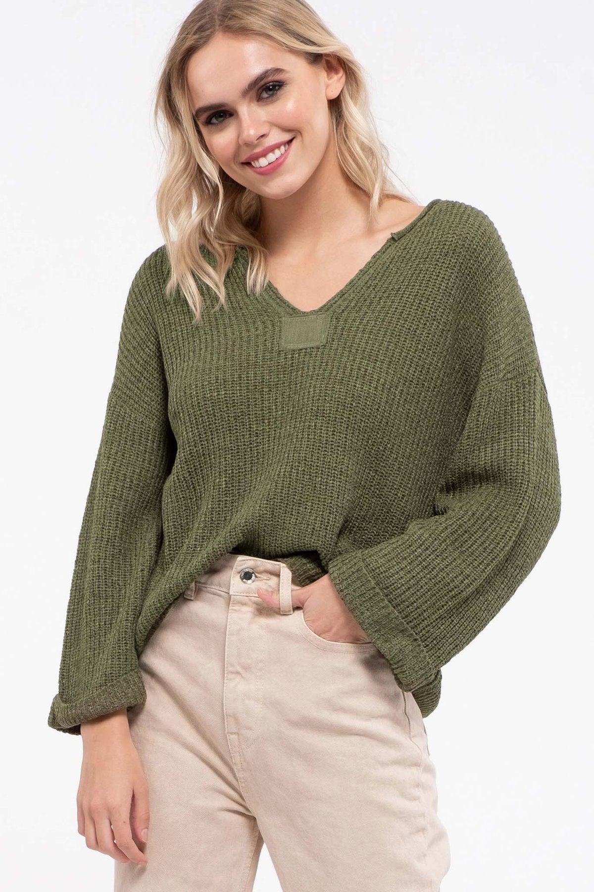 Split Front Drop Shoulder Sweater