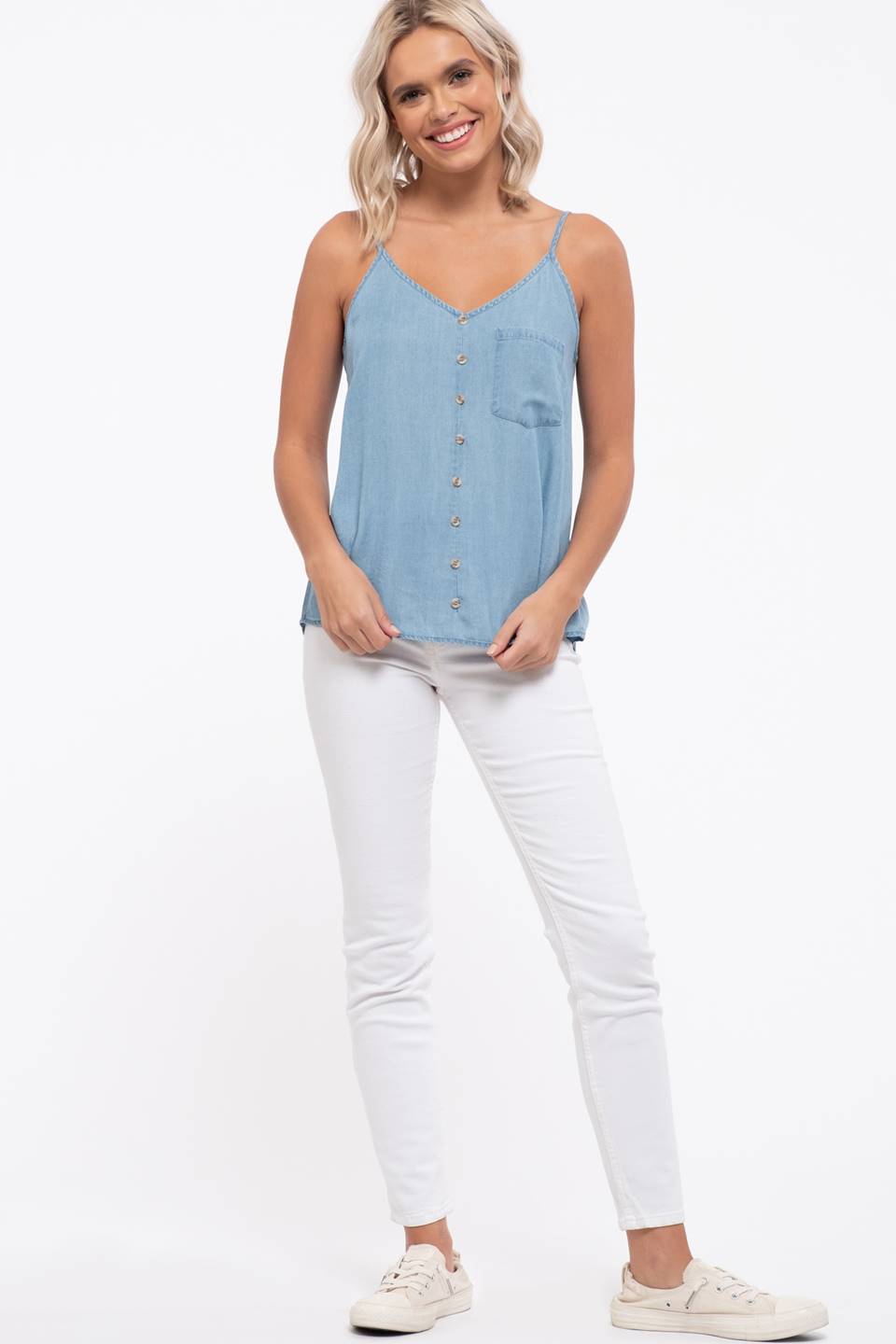 Chambray Cami with Front Pocket