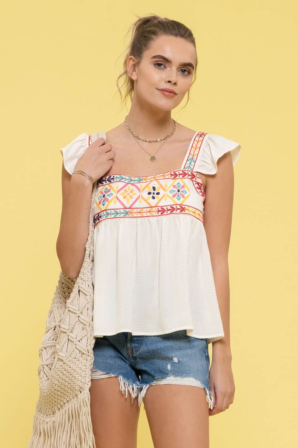 Embroidered Square Neck Tank