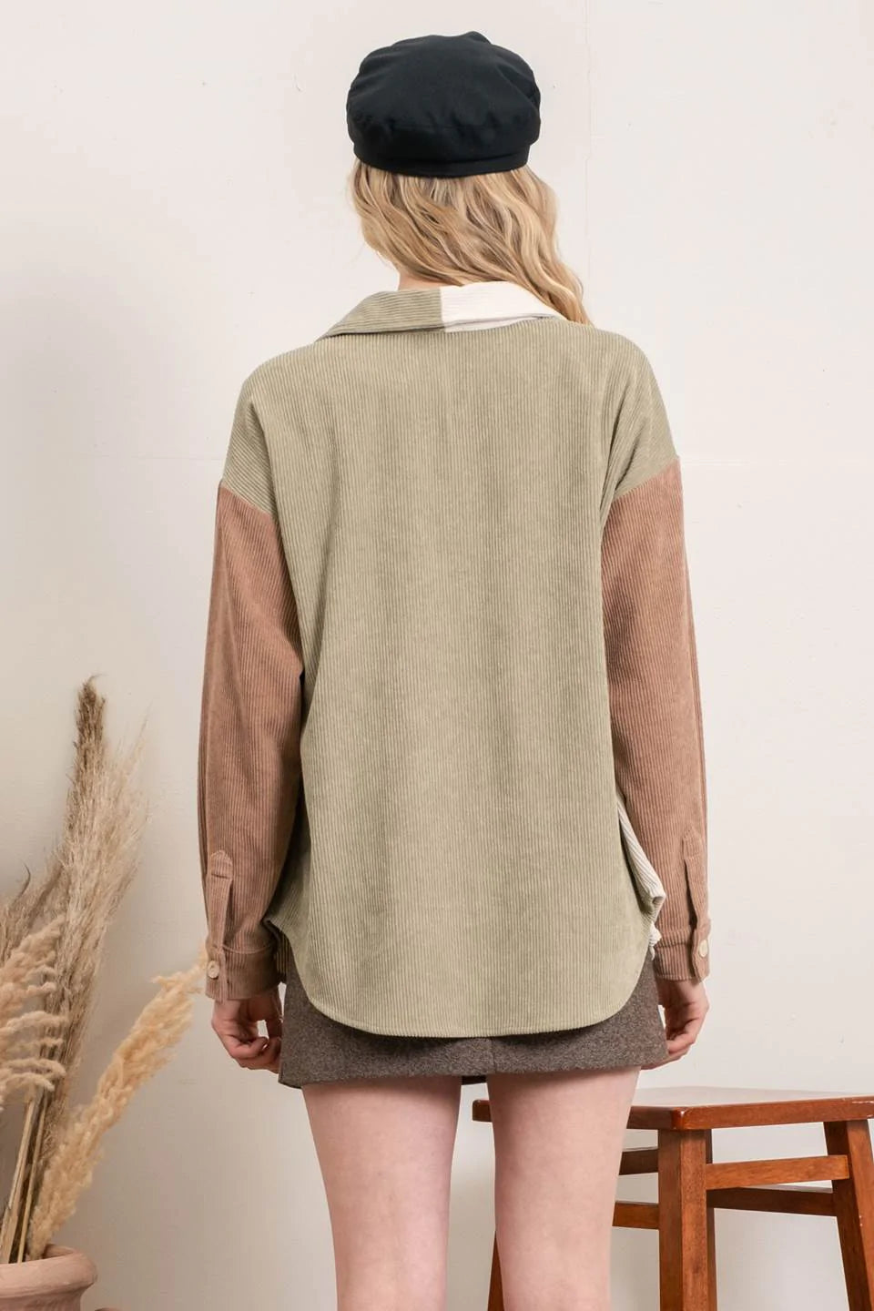 Colorblock Corduroy Shacket