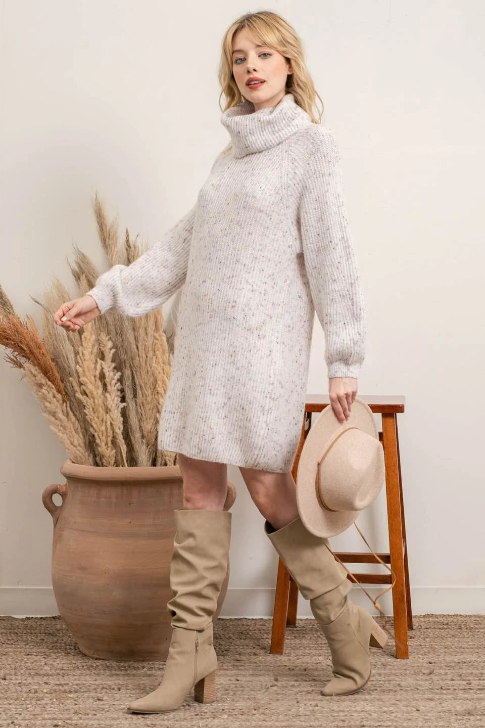 Cowl Neck Confetti Sweater Dress