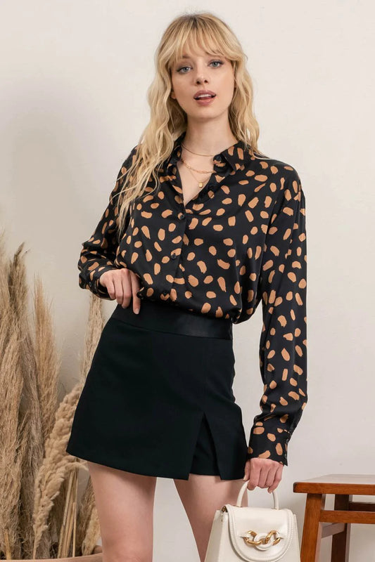 Stroke Print Button Up Top