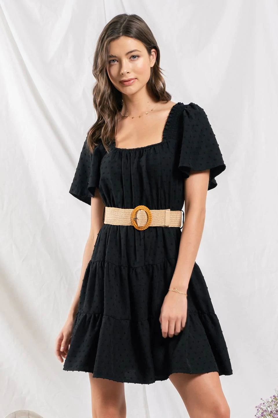 Swiss Dot Mini Dress with Belt