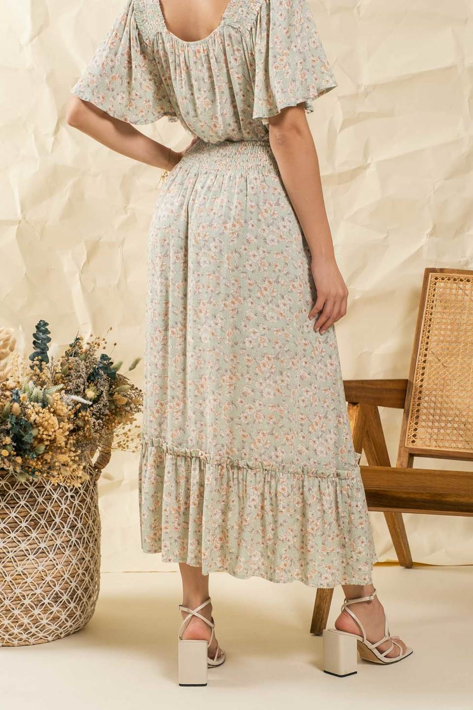 Front Slit Floral Midi Skirt