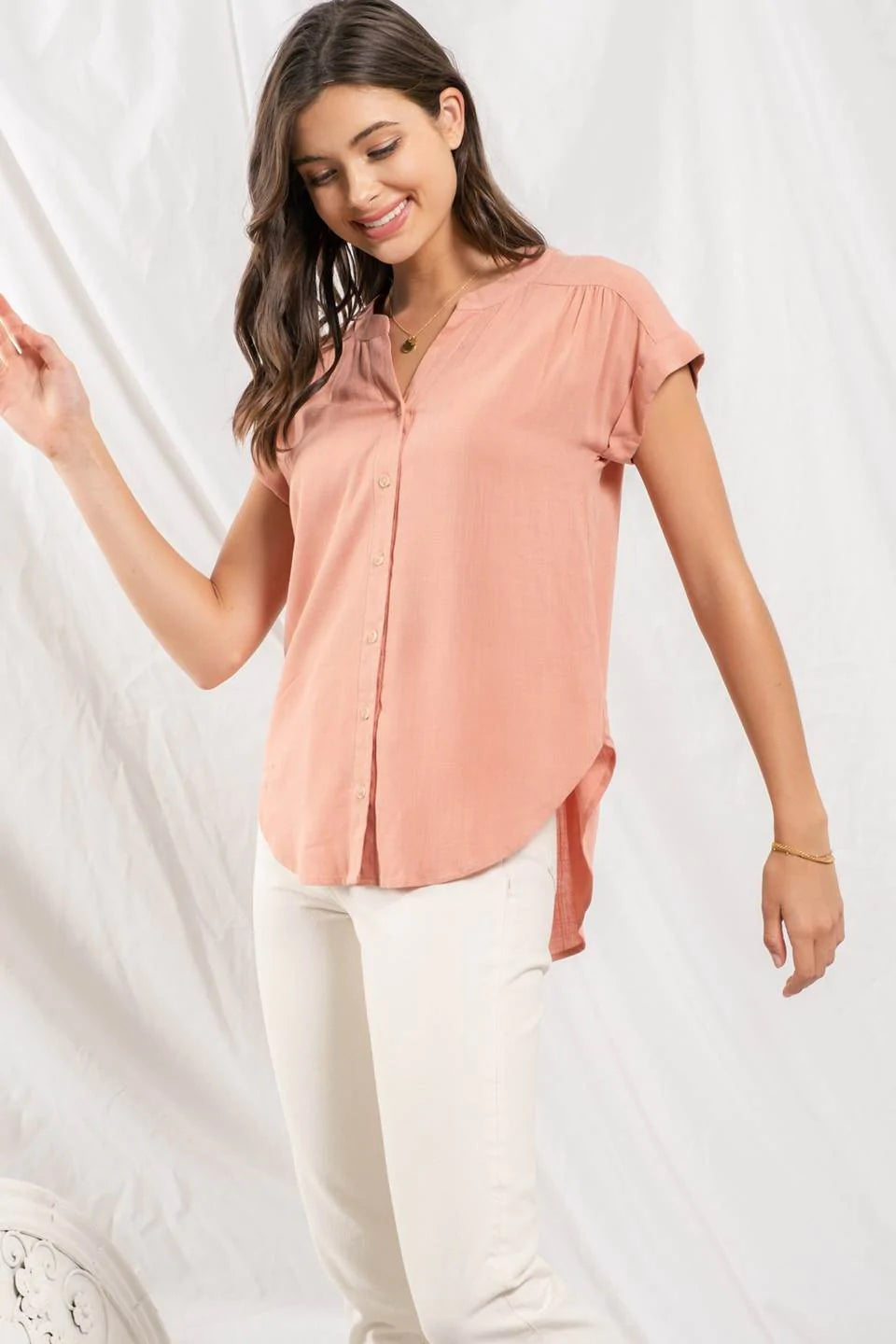 Rolled Sleeve Button Front Shirt