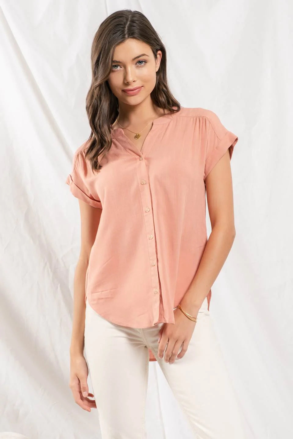 Rolled Sleeve Button Front Shirt