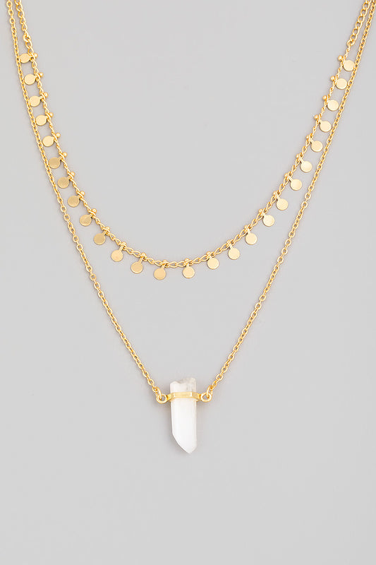 Dainty Layered Chain Crystal Pendant Necklace