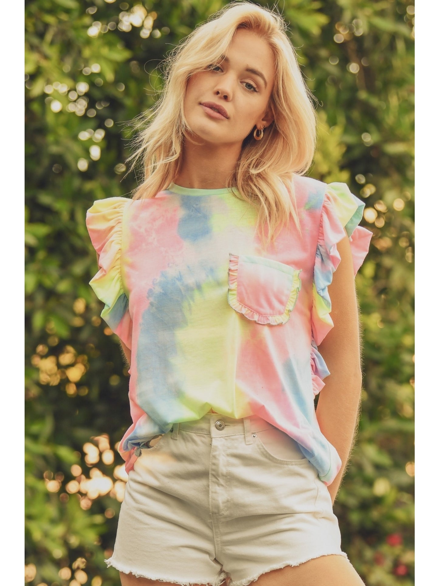 Tie Dye Ruffle Sleeve Tee