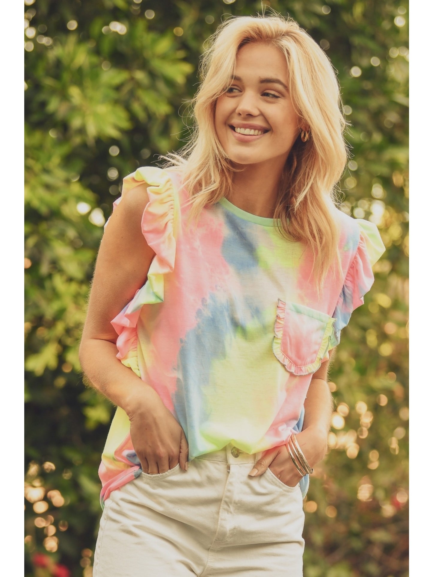 Tie Dye Ruffle Sleeve Tee