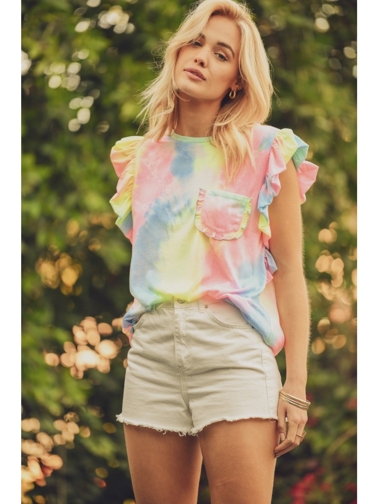 Tie Dye Ruffle Sleeve Tee