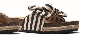 Haidy Black and Beige Striped Bow Sandal