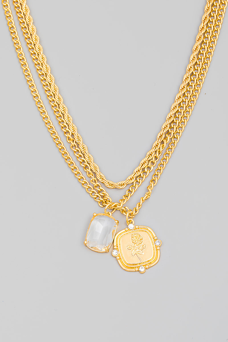 Rose Charm Layered Chain Necklace