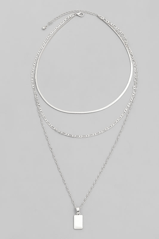 Layered Chain Rectangle Charm Necklace