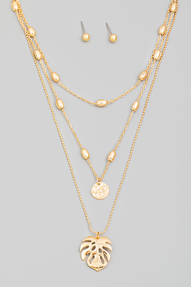 Dainty Layered Chain Monstera Leaf Necklace
