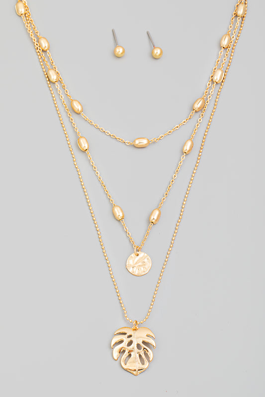 Dainty Layered Chain Monstera Leaf Necklace